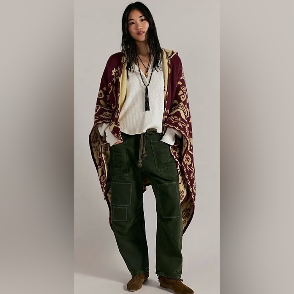 NWT Free People Rown Printed Duster Hooded Cardigan New $98 retail - Picture 3 of 6
